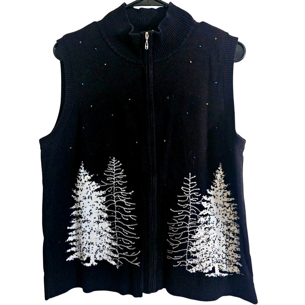 Christopher & Banks Womens Christmas Holiday Sweater Vest L Beaded Winter Kitsch